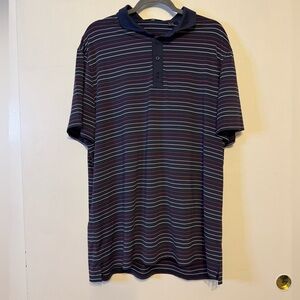 G/FORE Men's Navy Polo with Pink and Red Stripes